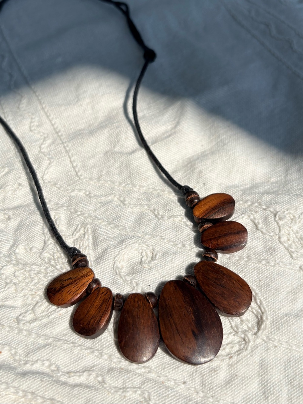 Handcrafted Dark Wood Teardrop Necklace